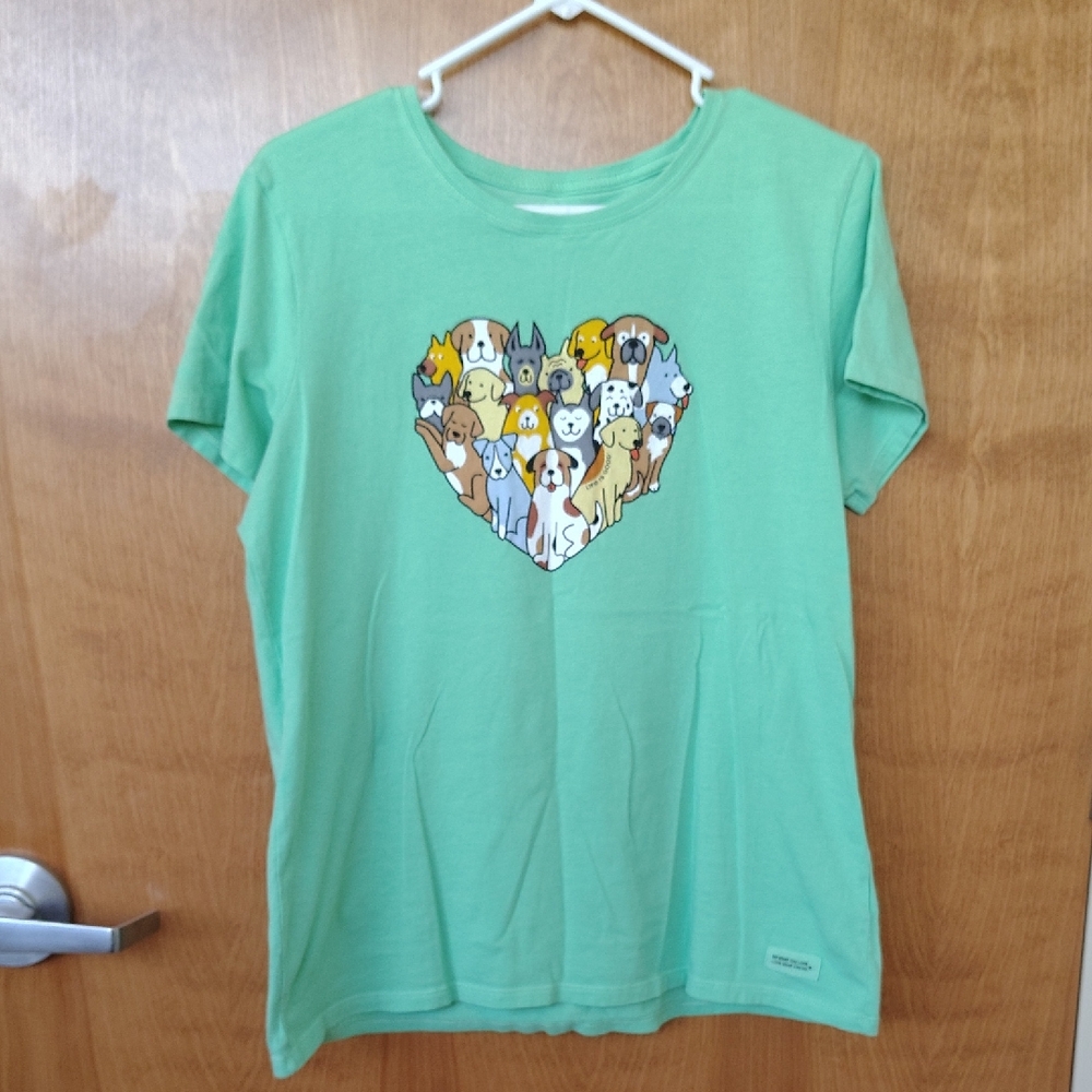 Life Is Good Women's Green Tshirt With Dog Heart Graphic